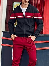 economico giacca sportiva-Per uomo Giacca Leggera Giacca Casual Set Vacanza Quotidiano Tasca 2 Pezzi Primavera Autunno Blocco di colori Moda Classico Collo alla coreana Regolare Nero Verde Cachi Giacca