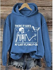 abordables Hauts d&amp;#39;Halloween-Sweat à capuche pour femme « There it goes my last flying f*ck » avec motif tête de mort, imprimé décontracté, manches longues, style urbain, cordon de serrage, automne-hiver