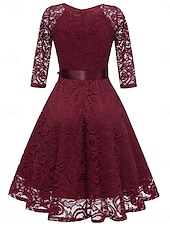 economico Abiti in chiffon-Per donna Abito Midi Abito in Pizzo Abito da Cocktail Abito da invitata a nozze Chiffon Elegante Moda Moderno All&#039;aperto Cocktail party Vestibilità regolare Semplice Manica 3/4 Scollo a V Rosa Vino