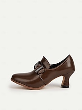 billige 1920-tallet-Retro brune damesko med imitert skinn – pumps inspirert av 1930-tallet for elegant kontorantrekk og antrekk i vintagestil