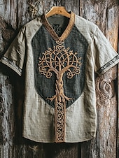 tanie Koszulki vintage-Męskie Podkoszulek Koszulki Koszulka z krótkim rękawkiem Koszulka Krótki rękaw W serek Lato Plemienny Zabytkowe Designerskie Podstawowy Nadruk Urlop Ulica Wyjściowe Niebieski Khaki Top Tee dla