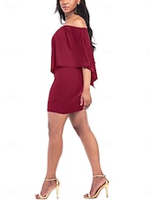 abordables Vestidos de gasa-Mujer Mini vestido Vestido informal Vestido tubo Vestido de raso Moda Moderno Diario Playa Fin de semana Ajuste regular Plano Manga Larga Hombros Caídos Blanco Vino Rojo Morado Verano Primavera Otoño