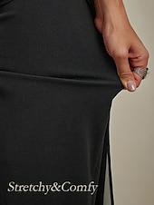 baratos calças sociais femininas-Mulheres Atrevido Calças retas Elegante à moda Estilo Clássico Comprimento total Cintura Média Côr Sólida Cintura elástica Com Stretch Casamento Férias Festa Preto Primavera / Outono / Inverno / Verão