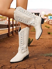 cheap Cowboy &amp; Western Boots-Women&#039;s Brown Western Cowboy Boots with Star Embroidery - Comfortable Block Heel Ankle Boots for Country Music Festivals, Outdoor Events, and Everyday Wear