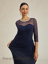 levne Party šaty-Dámské Maxi šaty Plášťové šaty Elegantní Večírek Formální Pevná barva 3/4 délka rukávu Tričkový Námořnická modř Léto Jaro Podzim
