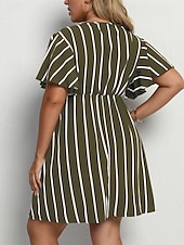 abordables Robes-Femmes Grande taille Robe Décontractée Rayé Col en V Manche Courte Été Printemps Mode Moderne Occasionnel Mini robe Quotidien Fête Robe