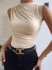 preiswerte Damen Einfache Oberteile-Damen T Shirt Einfach Mode Modern Ärmellos Hoher Ausschnitt Normale Oberteile Täglich Schwarz Weiß Beige Sommer