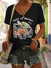 abordables T-shirt Humor &amp; Citations-Femmes T-shirt Graphique Animal Lettre ancien Élégant Classique Manche Courte Col en V Hauts Réguliers Quotidien Imprimé Noir Blanche Bleu Vert Gris Été Printemps