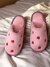 Недорогие Женские тапочки и шлепанцы-Жен. Тапочки Нечеткие тапочки Домашние тапочки Теплые тапочки Дом День Святого Валентина Повседневные В форме сердца На флисе На плоской подошве Круглый носок Плюш На каждый день Удобная обувь