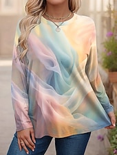 ieftine Tricouri Mărime Plus-Pentru femei Plus Size Topuri Tricou Grafic Abstract Imprimeu Manșon Lung Stil Nautic Casual Zilnic Poliester Toamnă Iarnă Albastru piscină Galben