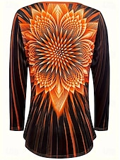 abordables T-shirt Art &amp; Design-Femmes T-shirt A Ombre Fleuri Graphique Élégant ancien manche longue Col ras du cou Col en V Hauts Réguliers Quotidien Imprimé Noir Orange Été Printemps