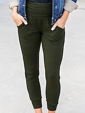 billiga Enkla Leggings-Dam Byxor Damasker Streetwear Ledigt Fullängd Naturlig Slät Ficka Elastisk midja Mjuk Utomhus Semester Utekväll Grå Svart Röd Blå Höst Normal