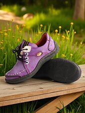 abordables Baskets femme-Chaussures décontractées à lacets en cuir violet pour femmes – Chaussures rétro confortables faites à la main pour le quotidien, les voyages et les activités de plein air