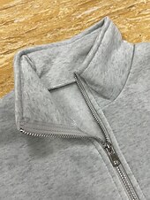 baratos Tops Simples-Mulheres Moletom Tecido Casual Manga Longa Gola Alta Tops regulares Rua Dia a Dia Patchwork Zíper Preto Fúcsia Cinzento Escuro Bege Cinzento Outono Inverno