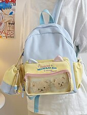 abordables Sacs à dos pour Enfants et Adolescents-Sac à dos kawaii pour enfant avec oreilles de chat et pochette à cordon – cartable pastel grande capacité pour filles et adolescentes