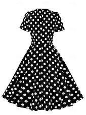 abordables Robes-Rétro Vintage Années 1950 Rockabilly Midi Robe trapèze Robe Évasée À pois Col rond Femmes Vacances Occasionnel Soirée à thème rétro Adultes Robe Printemps &amp; Été