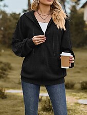 billige Teksturert hettegensere og sweatshirt-Dame Hettegensere med glidelås عادي Gatemote Fritid Langermet Med hette Vanlige topper Gate Ferie Ut på byen Glidelås Lomme Lys Rosa Svart Vin Navyblå Blå Høst Vinter