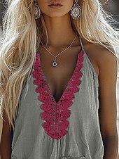 levne Boho topy-Dámské Západní halenka Tílko do košilky Retro Geleneksel Bez rukávů Ramínka Běžné topy Denní Dovolená Slátanina Šedá Léto