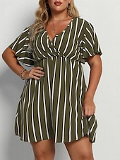 abordables Robes-Femmes Grande taille Robe Décontractée Rayé Col en V Manche Courte Été Printemps Mode Moderne Occasionnel Mini robe Quotidien Fête Robe
