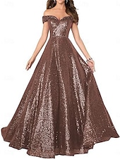 A-Line Evening Gown Elegant Dress Formal Performance Floor Length Short Sleeve Off Shoulder Sequined Backless with Pleats cheap Long Dresses & Gowns-A-Line Evening Gown Elegant Dress Formal Performance Floor Length Short Sleeve Off Shoulder Sequined Backless with Pleats