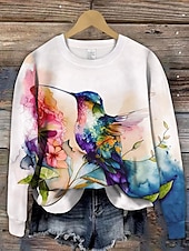 cheap Animals Tops-Women&#039;s Pullover Sweatshirt Hoodies Floral Graphic Animal Fashion Casual Long Sleeve Crew Neck Regular Tops Street Dailywear Print White Spring Fall Winter