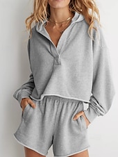 baratos Moletons e Sweatshirts Texturizados-Mulheres Pulôver Moletom Com Capuz Tecido Roupa de rua Casual Manga Longa Com Capuz Tops regulares Rua Feriado Fúcsia Cinzento Claro Cinzento Outono Inverno