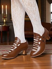 abordables années 1930-Femmes Chaussures à Talons Rétro Soirée Travail Quotidien Bouton Talon Cône Bout Rond Élégant ancien Marche PU Mocassin Noir Rouge Rouge Bordeaux