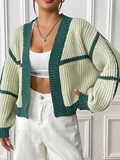 preiswerte Strickjacken und Oberbekleidung-Damen Strickjacke Mode Farbblock Gerippt Kapuze Patchwork Gestrickt Langarm Normale Oberteile Stricken Ferien Ausgehen Wochenende Schwarz Rosa Herbst