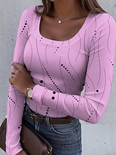 olcso Művészet és Design póló-Womens T-shirt Hosszú Ujjú Bordás Grafika Téglalap Nyakú Hosszú Ujjú Hétköznapi Absztrakt Klasszikus Rendszeres Felsők Napi Nyomtatás Fehér Rózsaszín Kék Lila Zöld Tavasz Ősz Előfelvétel