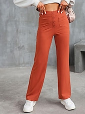 ieftine picior lat și talie înaltă-Pentru femei Picior Larg Pantaloni Drept Șic Stradă Casual Lungime totală Natural Simplu Buzunar Talie elastică Cataramă Comfortabil În aer liber Stradă Ieșire Măr Verde Gri Închis Roșu portocaliu