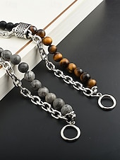 Недорогие Мужские украшения-мужской браслет-цепочка из натуральных камней с бусинами – двухрядный регулируемый браслет с застежкой-тогл для повседневного, уличного и праздничного стиля