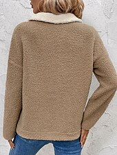 ieftine Hanorace pufoase-Pentru femei Hanorace Hanorace cu fermoar Bloc Culoare Șic Stradă Casual Sherpa Fleece Manșon Lung Gât Înalt Topuri obișnuite Stradă Concediu Ieșire Quarter Zip Kaki Iarnă