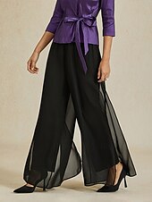 preiswerte Hosenanzüge für Mama-Zweiteilig Brautmutterkleid Elegant V Ausschnitt Knöchellänge Taft Dreiviertelarm mit Schärpe / Band Schleife(n) 2025
