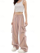 abordables pantalon cargo femme-Femmes Pantalons Cargo Slacks Streetwear Occasionnel Longueur complète Naturel Uni Avec Poches Conception à cordon élastique Doux Rue Fête Week-end Noir Rose Automne Coupe régulière