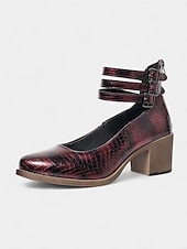 baratos Block Heels-Sapatos femininos verdes de couro sintético com estampa de crocodilo e tira no tornozelo, salto grosso - sapatos Mary Jane retrô confortáveis para caminhar, para o escritório, roupas do dia a dia e