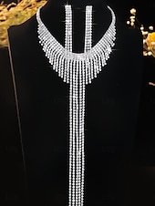 cheap Wedding Accessories-Women's Rhinestone Fringe Choker Necklace with Long Tassel Drop, Sparkling Crystal Statement Jewelry, Elegant Glam Style for Brides and Women, Perfect for Wedding Wear
