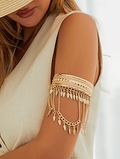economico Bracciale da donna-Bracciale da donna a strati in oro con ciondoli a forma di foglia - gioiello boho per feste e festival