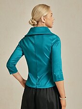 billiga Dressiga toppar-Dam Blus Kvällstoppar Elegant Metallisk Stylish 3/4 ärm V-hals Vanliga toppar Bröllopsgäst Kvällsfest Semiformell knyt fram Djupblå Vår, Höst, Vinter, Sommar