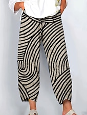 economico Pantaloni a gamba dritta-Per donna Gamba larga Chinos Pantaloni Larghi Vacanza Vintage Stile Etnico Lunghezza alla caviglia Vita Alta Grafico Geometrico A Pois Patchwork Coulisse Stampa Traspirante Inelastico All&#039;aperto