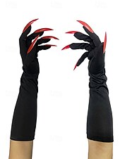 preiswerte Halloween-Zubehör-Lange Halloween-Krallenhandschuhe für Damen – Kunstnageldesign, dehnbares Polyester, gruseliges Cosplay-Kostümzubehör für Partys und Veranstaltungen