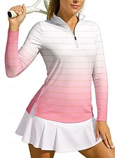baratos Camisa Feminina-Mulheres Gradiente Riscas Camisa Esportiva Camisa polo de caminhada Camisa de tênis Top de tênis Manga Longa Zíper Floral UPF50+ Resistente a UV Elasticidade Alta Pavio Humido Respirável Tênis Golfe