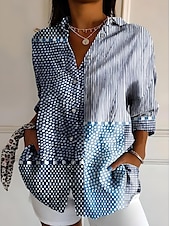 abordables Tops à Rayures et Géométriques pour Femmes-Femmes Chemise Graphique Géométrique Rayé ancien Tropical Quotidien manche longue Col de chemise Hauts Réguliers Travail Quotidien Fête Boutons Imprimé Blanche Jaune Rouge Bleu Orange Été Printemps