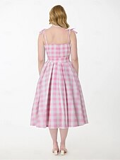 olcso Ruhák-Retró 1950-es Rockabilly Déli Swing ruha Flare ruha baba Kockás Tarkán szőtt pamutszövet Női Farsang Álarcos mulatság Hétköznapi viselet Zsúr Retro témájú buli Felnőttek Ruha Tavaszi nyár