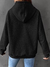 billige Teksturert hettegensere og sweatshirt-Dame Pullover hettegenser-genser عادي Gatemote Fritid Langermet Med hette Vanlige topper Ferie Ut på byen Lomme Svart Hvit Grå Høst Vinter