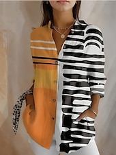 abordables Tops à Rayures et Géométriques pour Femmes-Femmes Chemise Graphique Géométrique Rayé ancien Tropical Quotidien manche longue Col de chemise Hauts Réguliers Travail Quotidien Fête Boutons Imprimé Blanche Jaune Rouge Bleu Orange Été Printemps