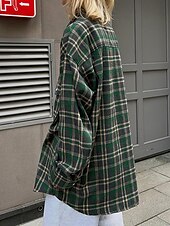 abordables Tops à Rayures et Géométriques pour Femmes-Femmes Chemise Plaid Quotidien Élégant Basique manche longue Col de chemise Hauts Réguliers Travail Quotidien Fête Boutons Vert Véronèse bleu marine Marron Printemps Automne