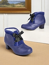 abordables Années 1950-Bottines bordeaux d&#039;inspiration victorienne des années 1900 pour femmes – bottines à talons à lacets en similicuir avec nœud en ruban pour un usage quotidien et des tenues vintage