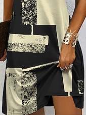 ieftine Rochii cu dungi și geometrice-Pentru femei Rochie Mini Rochie din Tricot Rochie casual Rochii Tricou Rochie de Vară Vacanță Casual Fit regulat Grafic Geometric Abstract Manșon scurt În V Negru și Alb Șampaniu Roșu-aprins Albastru
