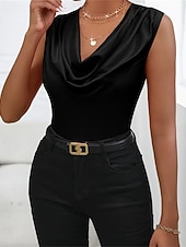 גופייה לנשים סאטן חלקה אופנתי מודרני ללא שרוולים צווארון מרופד רגיל חולצות יומיומי ליציאה סוף שבוע שחור כתום חאקי קיץ זול חולצות שמלות-גופייה לנשים סאטן חלקה אופנתי מודרני ללא שרוולים צווארון מרופד רגיל חולצות יומיומי ליציאה סוף שבוע שחור כתום חאקי קיץ