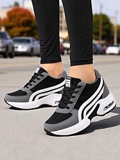 preiswerte Damen-Sneaker-Schwarze und graue klobige Laufsneaker für Damen – atmungsaktive Mesh-Schnürschuhe, lässige, sportliche Wanderschuhe fürs Fitnessstudio, Reisen und den Alltag